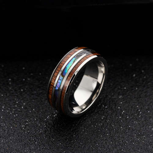 Mens Titanium Wood Shell Design Wedding Band. Ring Size 6,7,8,9,10,11,12,13